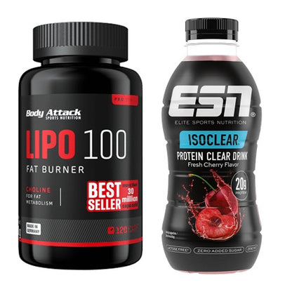 Diät-Duo: Body Attack Lipo 100 (120 Kapsel) + ESN Isoclear RTD – alle enthaltenen Artikel