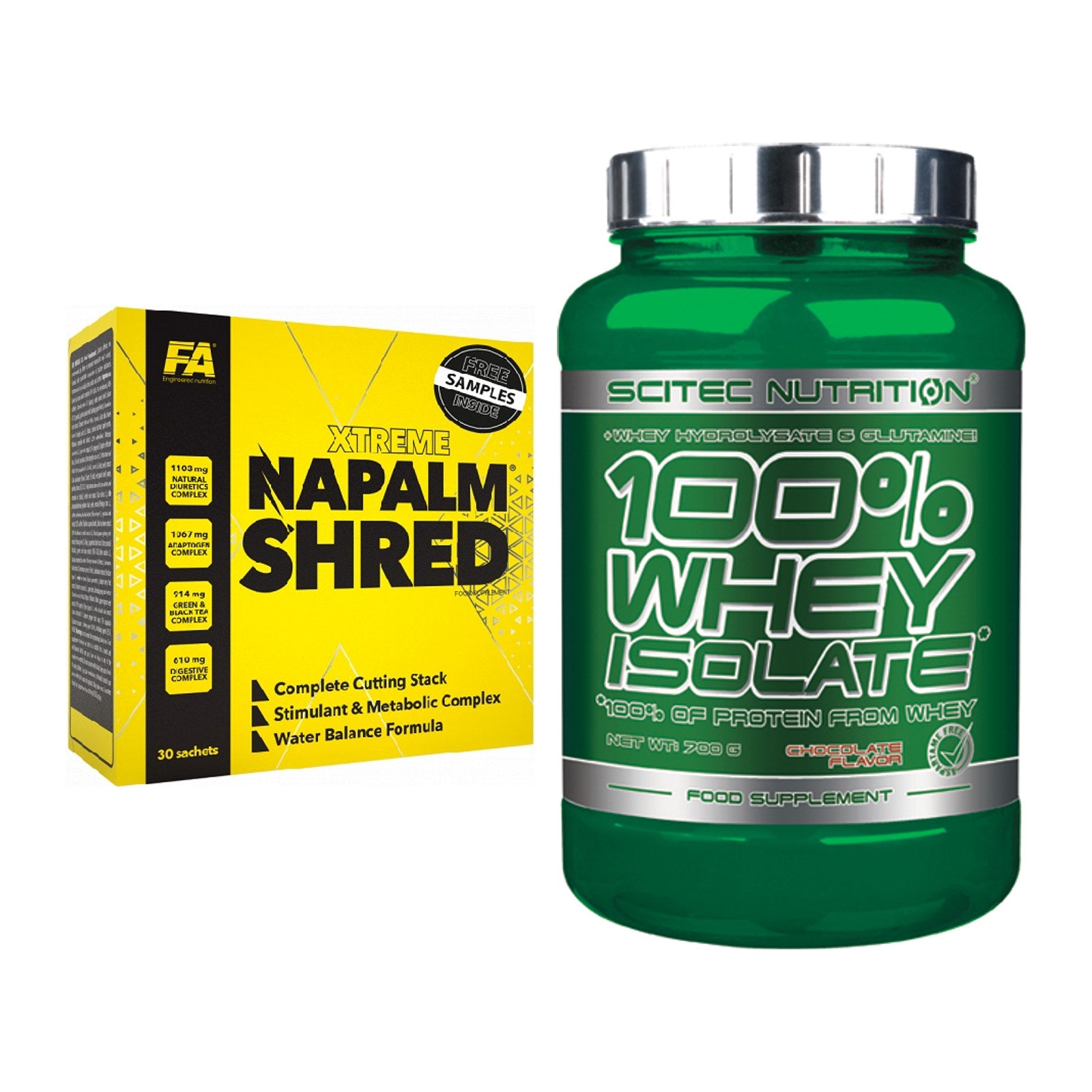 Diät-Duo: FA Nutrition NAPALM Shred + Scitec Whey Isolate – alle enthaltenen Artikel