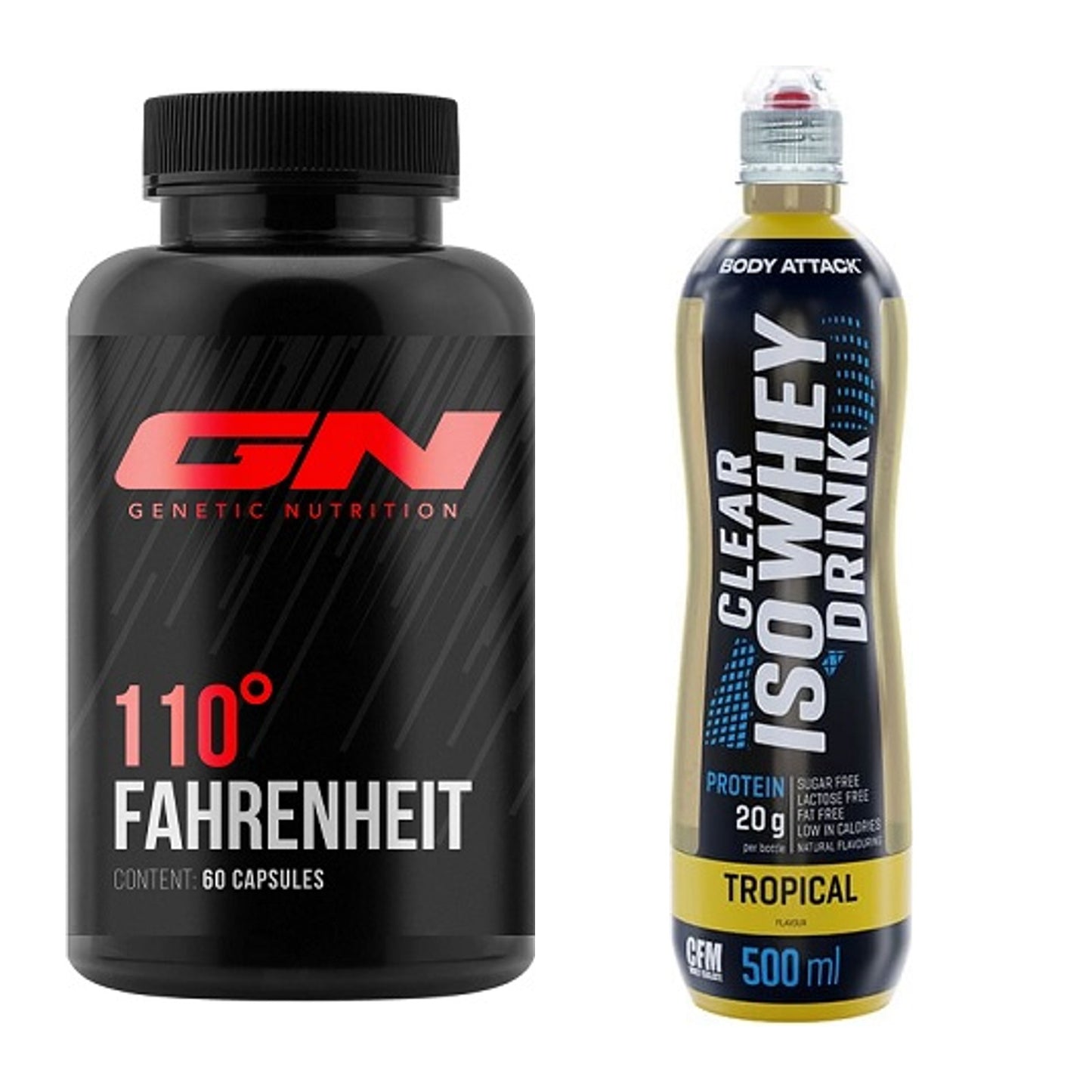 Diät-Duo: GN 110 Fahrenheit Burner + Body Attack Clear Iso Whey Drink – alle enthaltenen Artikel