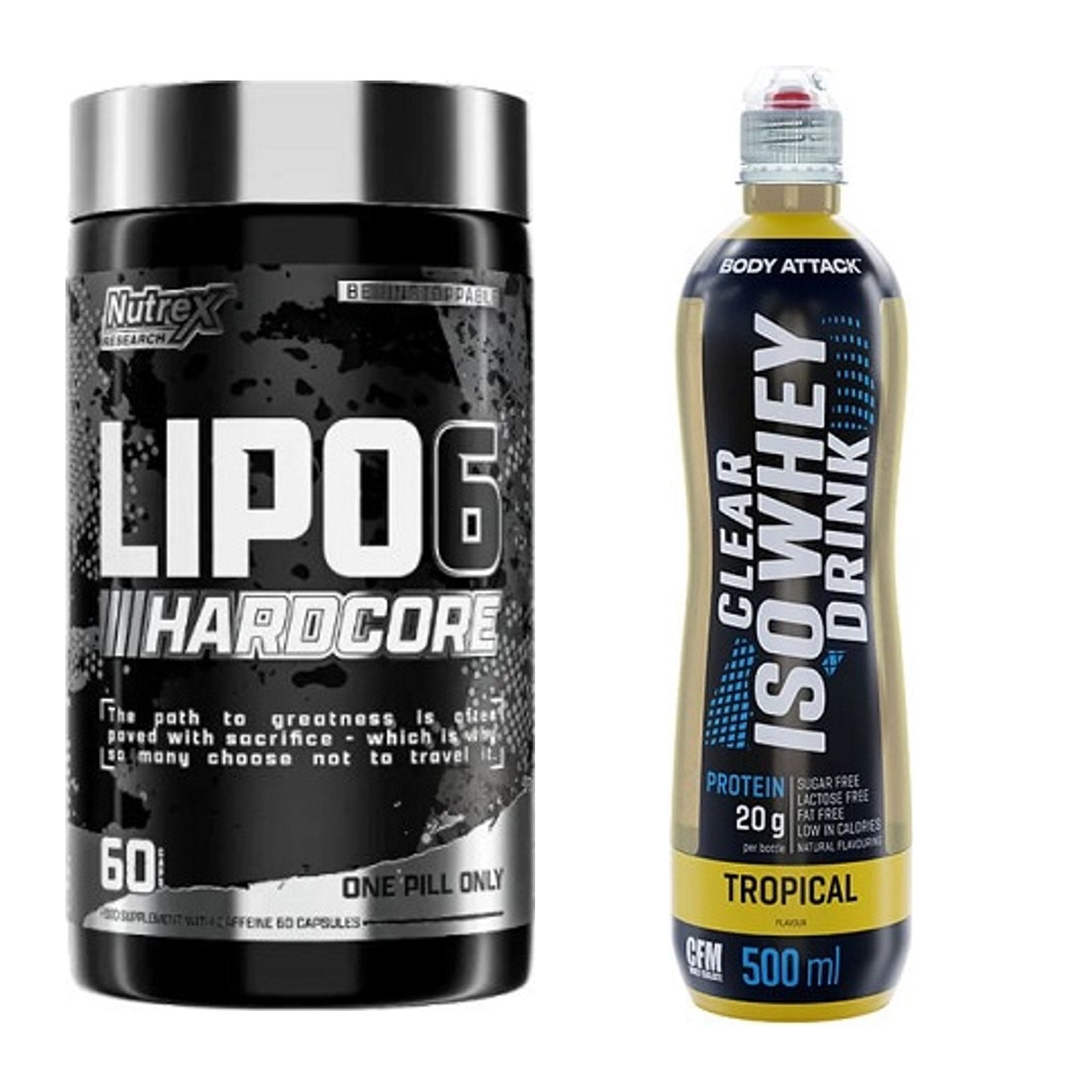 Diät-Duo: Nutrex Lipo 6 Hardcore + Body Attack Clear Iso Whey Drink – alle enthaltenen Artikel