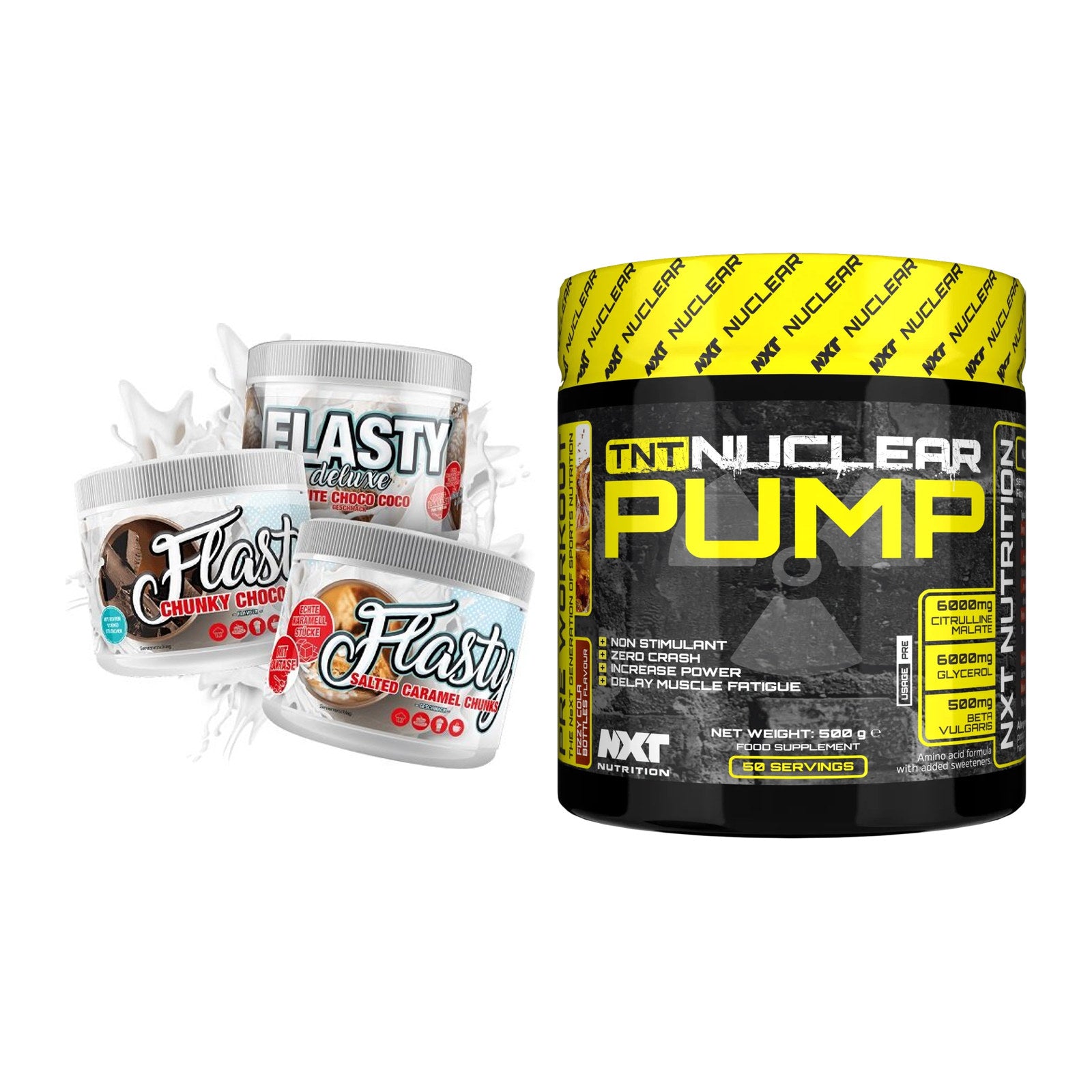 Diät-Duo: Sinob Flasty Geschmackspulve + NXT Nutrition TNT Nuclear – alle enthaltenen Artikel