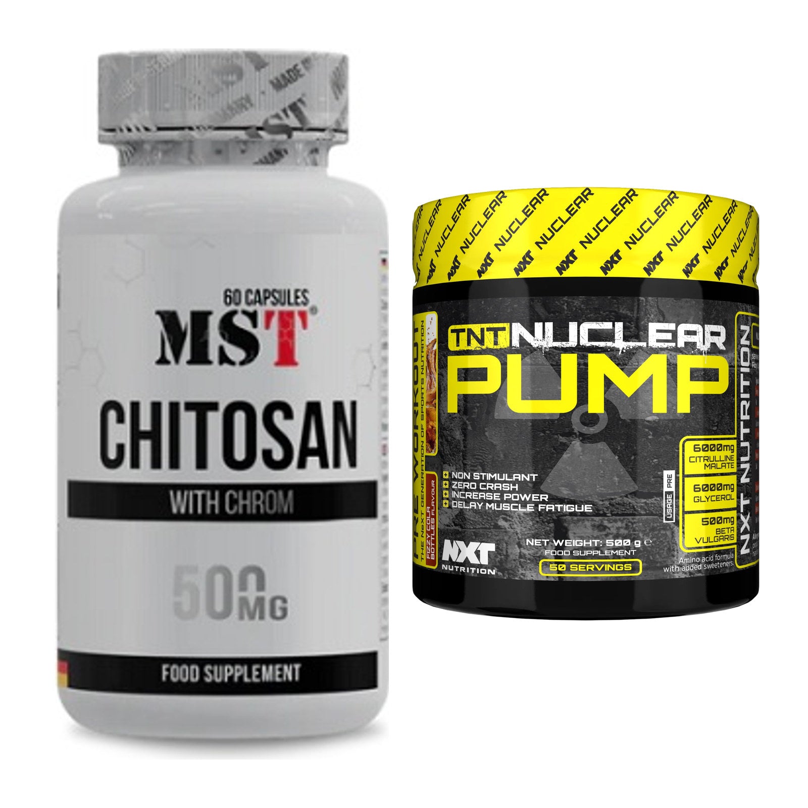 Diät-Duo: MST Chitosan + Chrom + NXT Nutrition TNT Nuclear Pump – alle enthaltenen Artikel