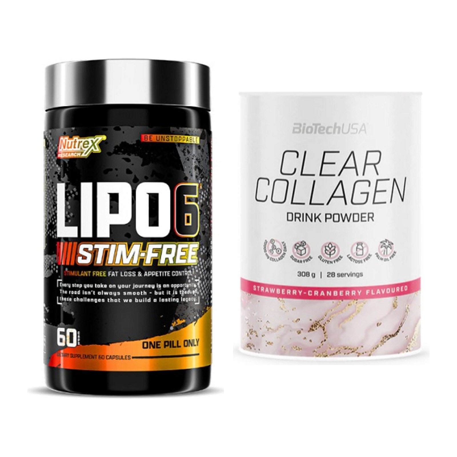 Diät-Duo: Nutrex Lipo 6 Black STIM-FREE + BioTech Clear Collagen – alle enthaltenen Artikel