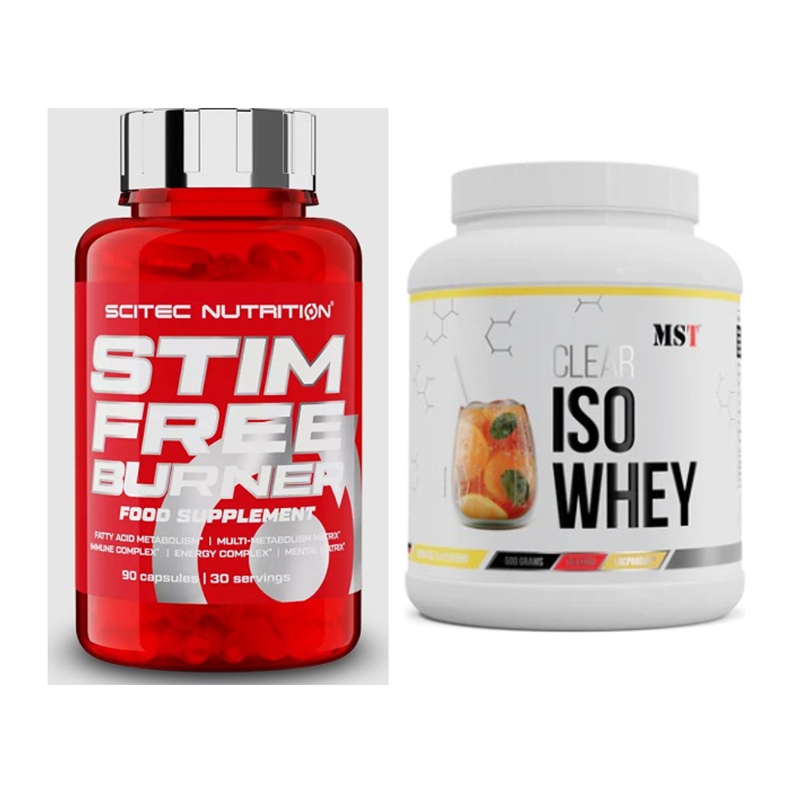 Diät-Duo: Scitec Stim Free Burner + MST Iso Clear – alle enthaltenen Artikel