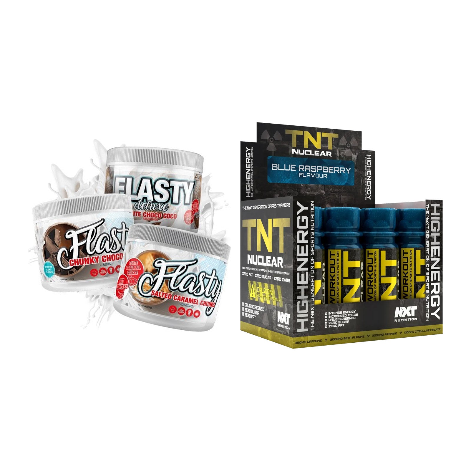 Diät-Duo: Sinob Flasty Geschmackspulve + NXT Nutrition TNT Nuclear – alle enthaltenen Artikel