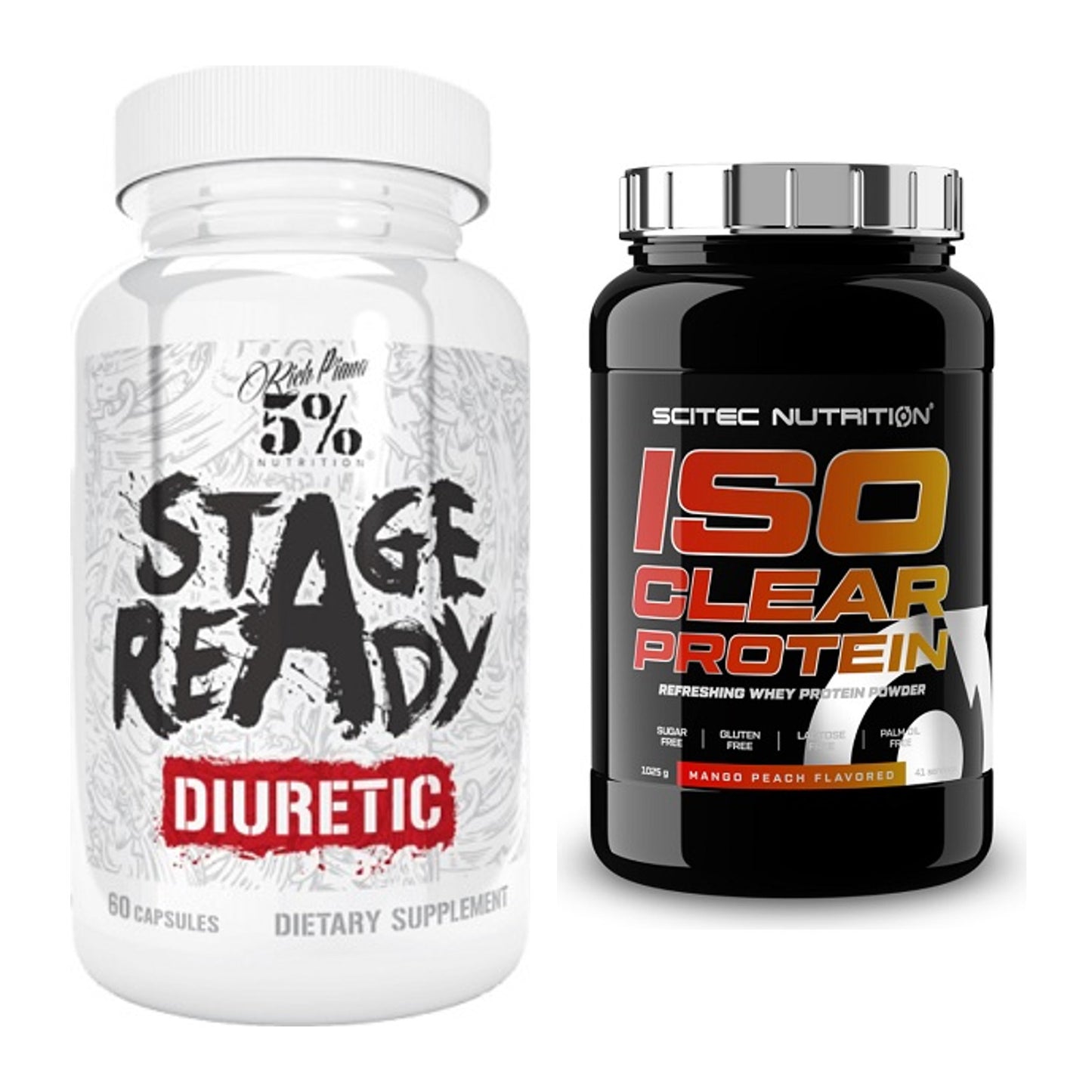Diät-Duo: 5% Nutrition Stage Ready Diuretic + Scitec IsoClear Protein – alle enthaltenen Artikel