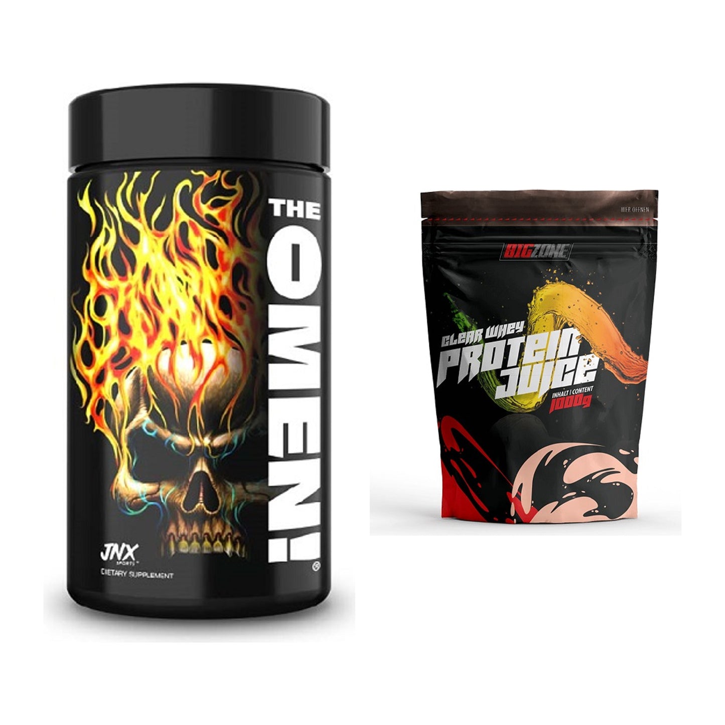 Diät-Duo: JNX Sports The Omen! 100 + Big Zone Clear Whey Protein – alle enthaltenen Artikel