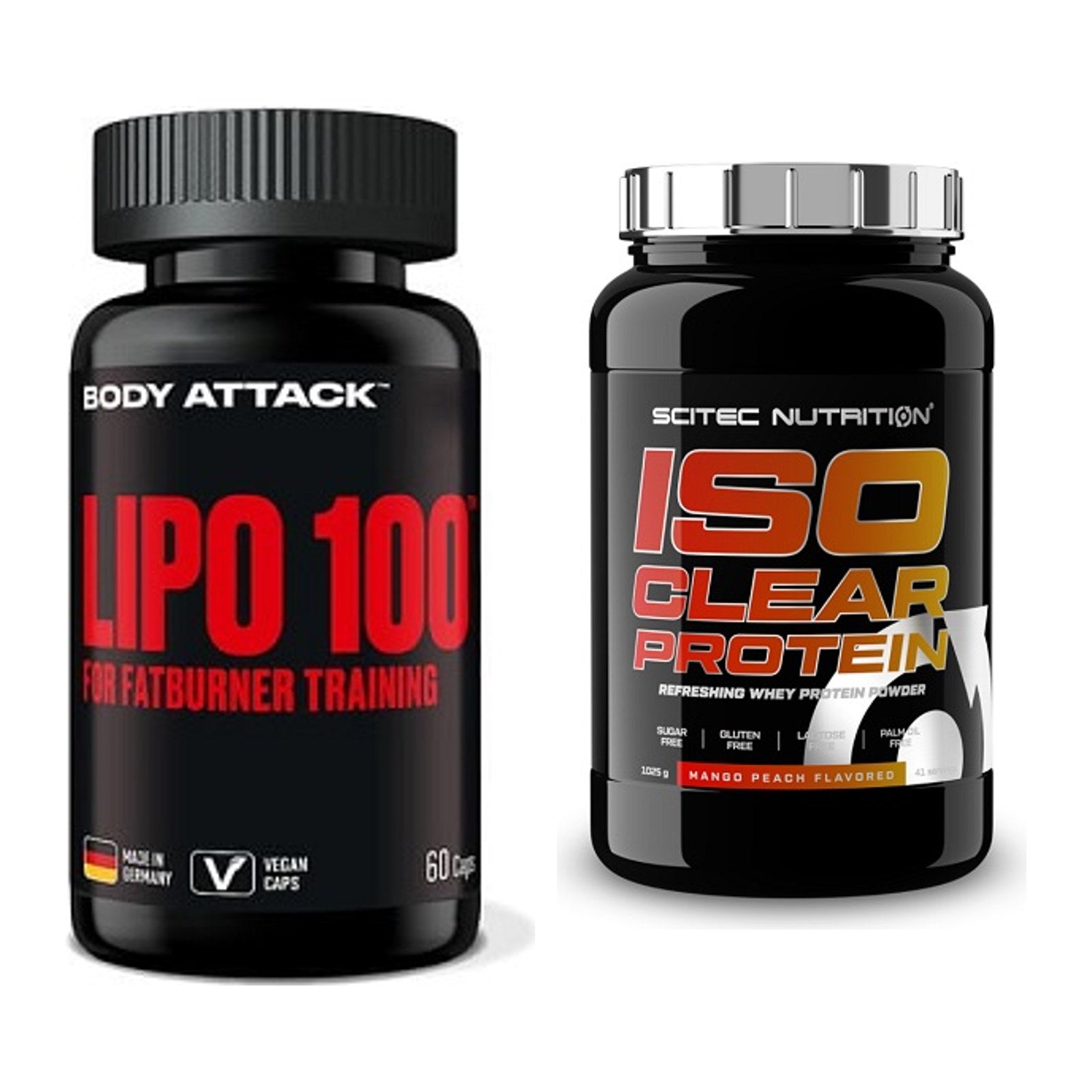 Diät-Duo: Body Attack Lipo 100 + Scitec IsoClear Protein – alle enthaltenen Artikel