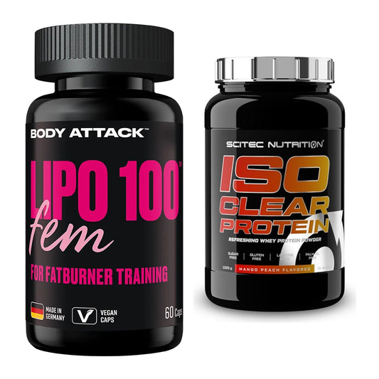 Diät-Duo: Body Attack Lipo 100 Fem + Scitec IsoClear Protein – alle enthaltenen Artikel