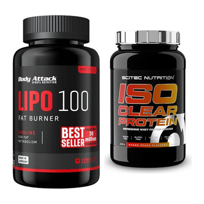 Diät-Duo: Body Attack Lipo 100 (120 Kapsel) + Scitec IsoClear Protein – alle enthaltenen Artikel