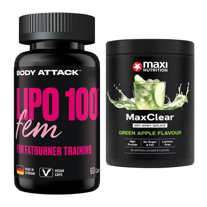Diät-Duo: Body Attack Lipo 100 Fem + MaxiNutrition MaxClear 100% Clear – alle enthaltenen Artikel
