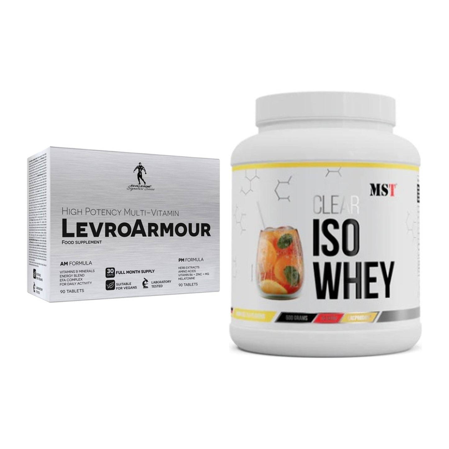 Diät-Duo: Kevin Levrone Levro Armour (AM/PM) + MST Iso Clear – alle enthaltenen Artikel