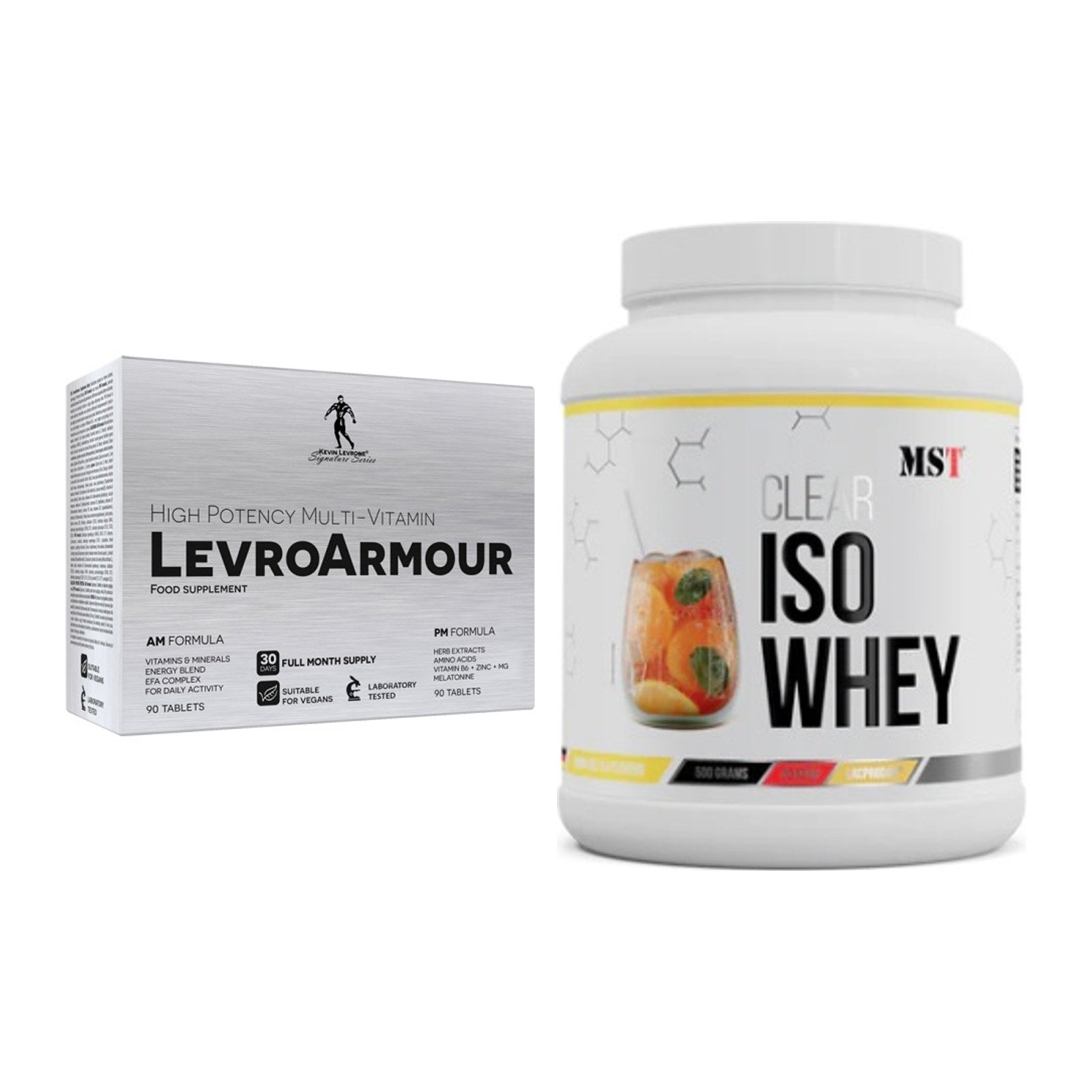 Diät-Duo: Kevin Levrone Levro Armour (AM/PM) + MST Iso Clear – alle enthaltenen Artikel