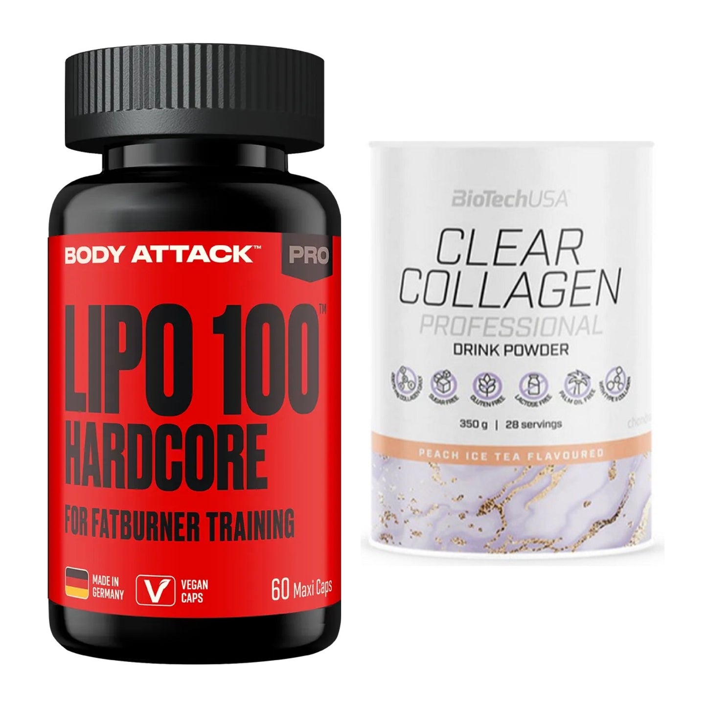 Diät-Duo: Body Attack LIPO 100-HARDCORE + BioTech Clear Collagen – alle enthaltenen Artikel