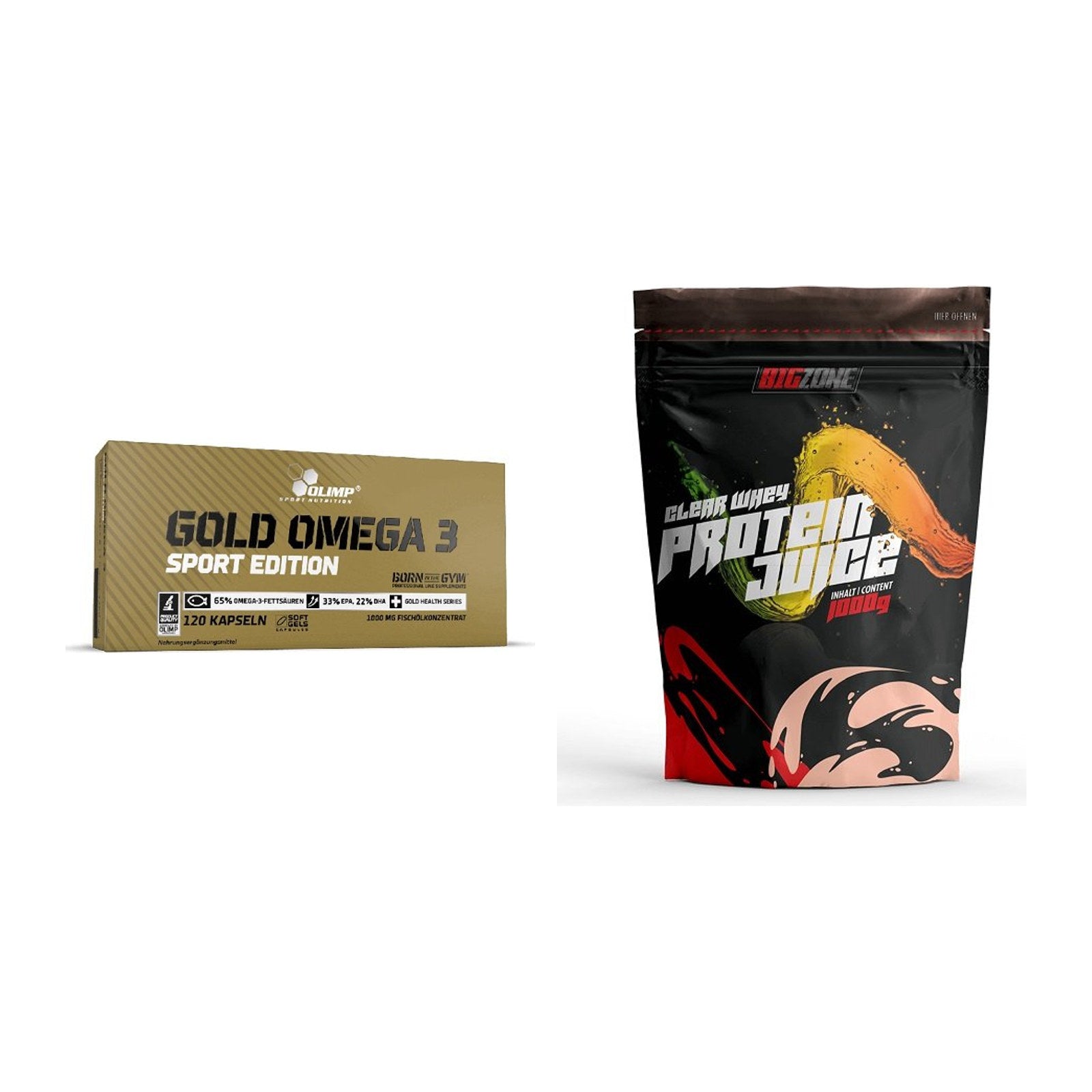 Diät-Duo: Olimp Omega 3 Sport Edition + Big Zone Clear Whey Protein – alle enthaltenen Artikel