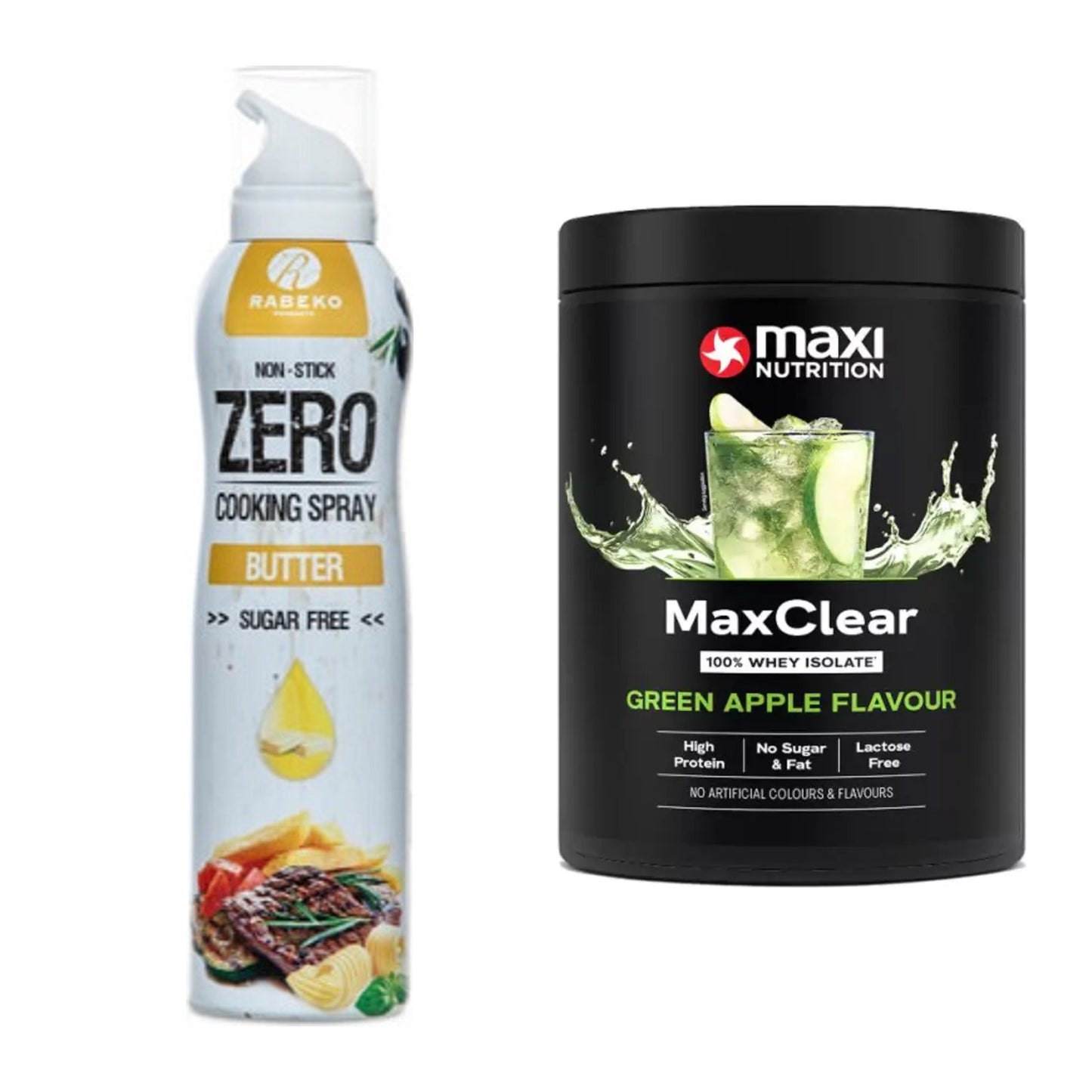 Diät-Duo: Rabeko Zero Cooking Spray + MaxiNutrition MaxClear 100% – alle enthaltenen Artikel