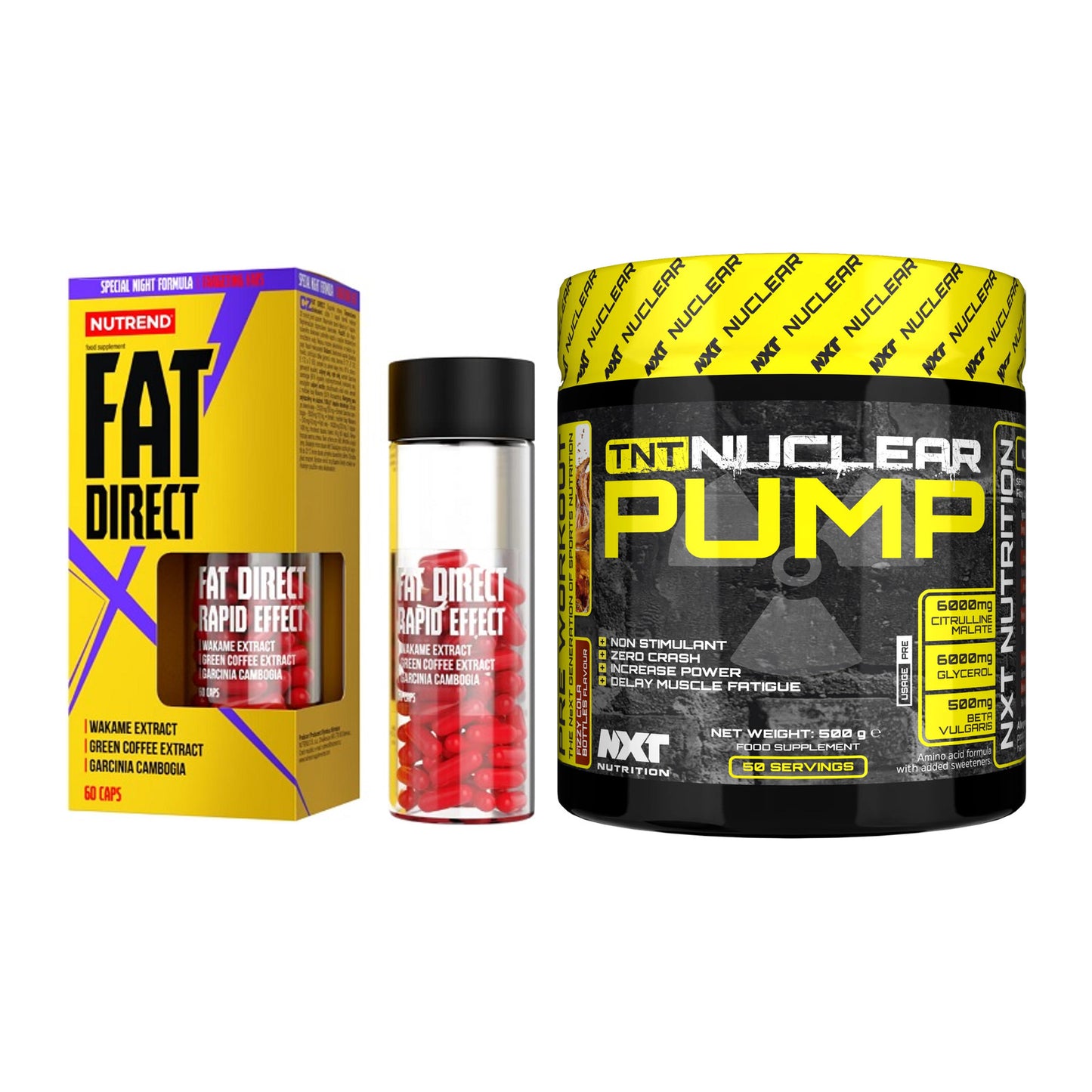 Diät-Duo: Nutrend Fat Direct + NXT Nutrition TNT Nuclear Pump – alle enthaltenen Artikel