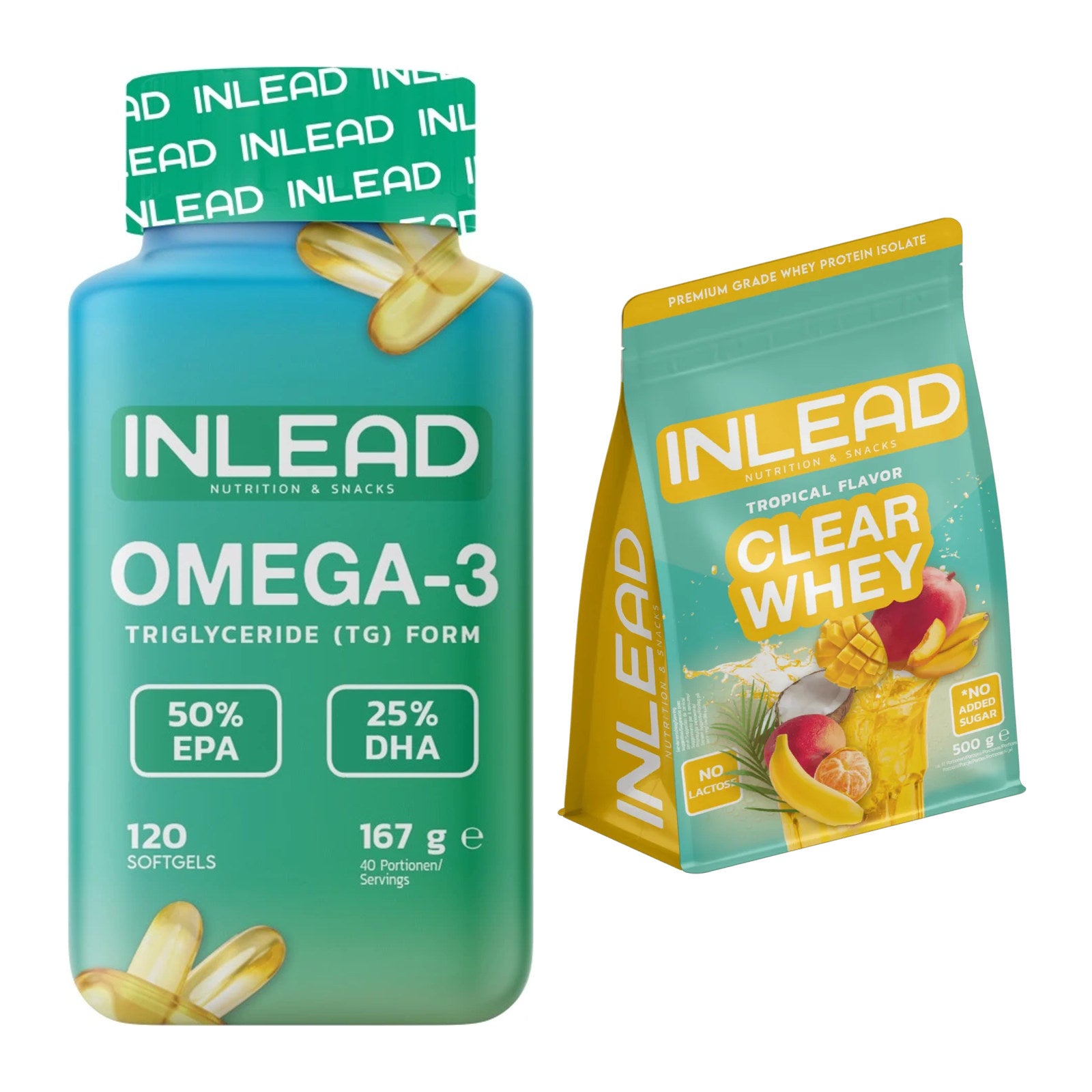 Diät-Duo: INLEAD Omega-3 + INLEAD Clear Whey Isolate – alle enthaltenen Artikel
