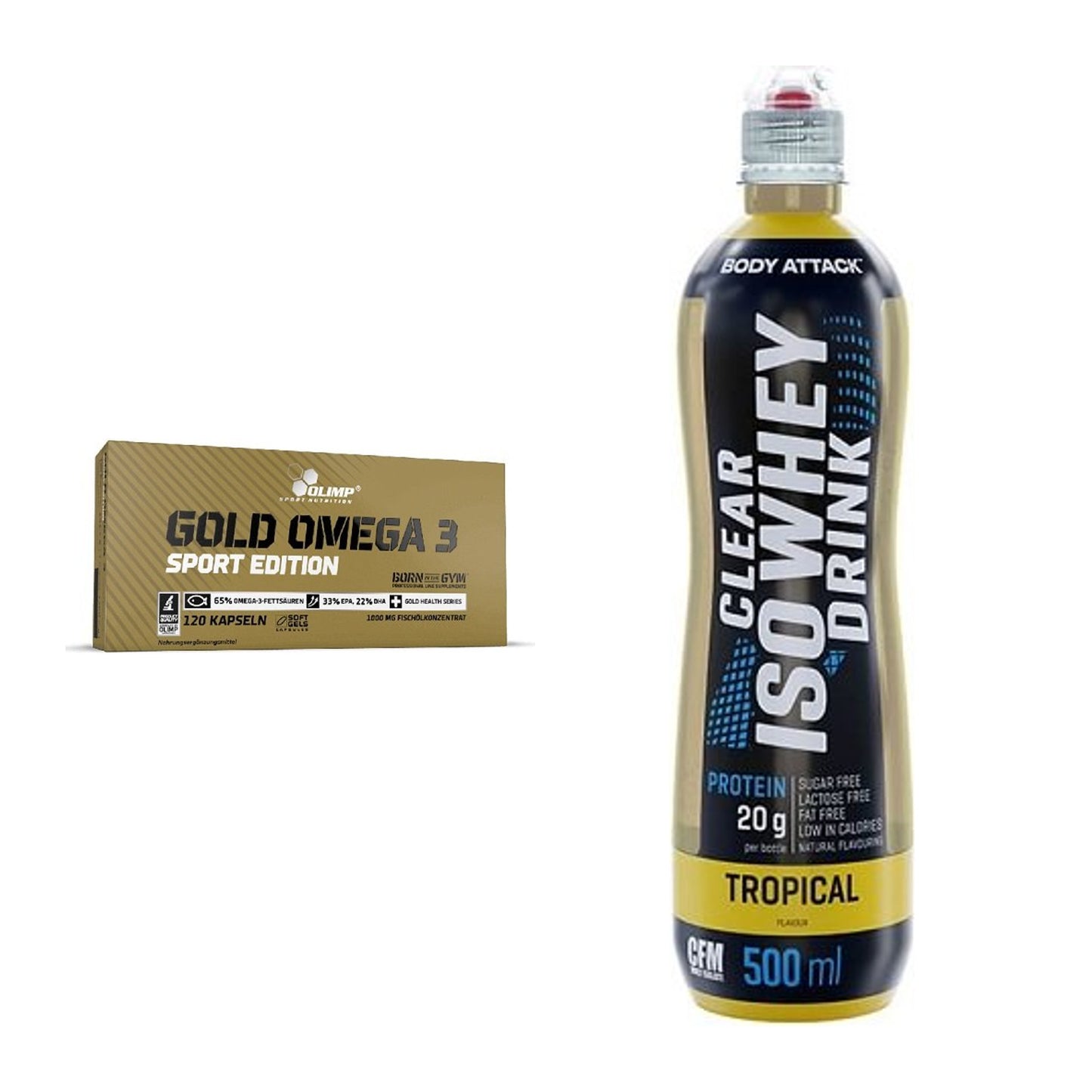 Diät-Duo: Olimp Omega 3 Sport Edition + Body Attack Clear Iso Whey – alle enthaltenen Artikel