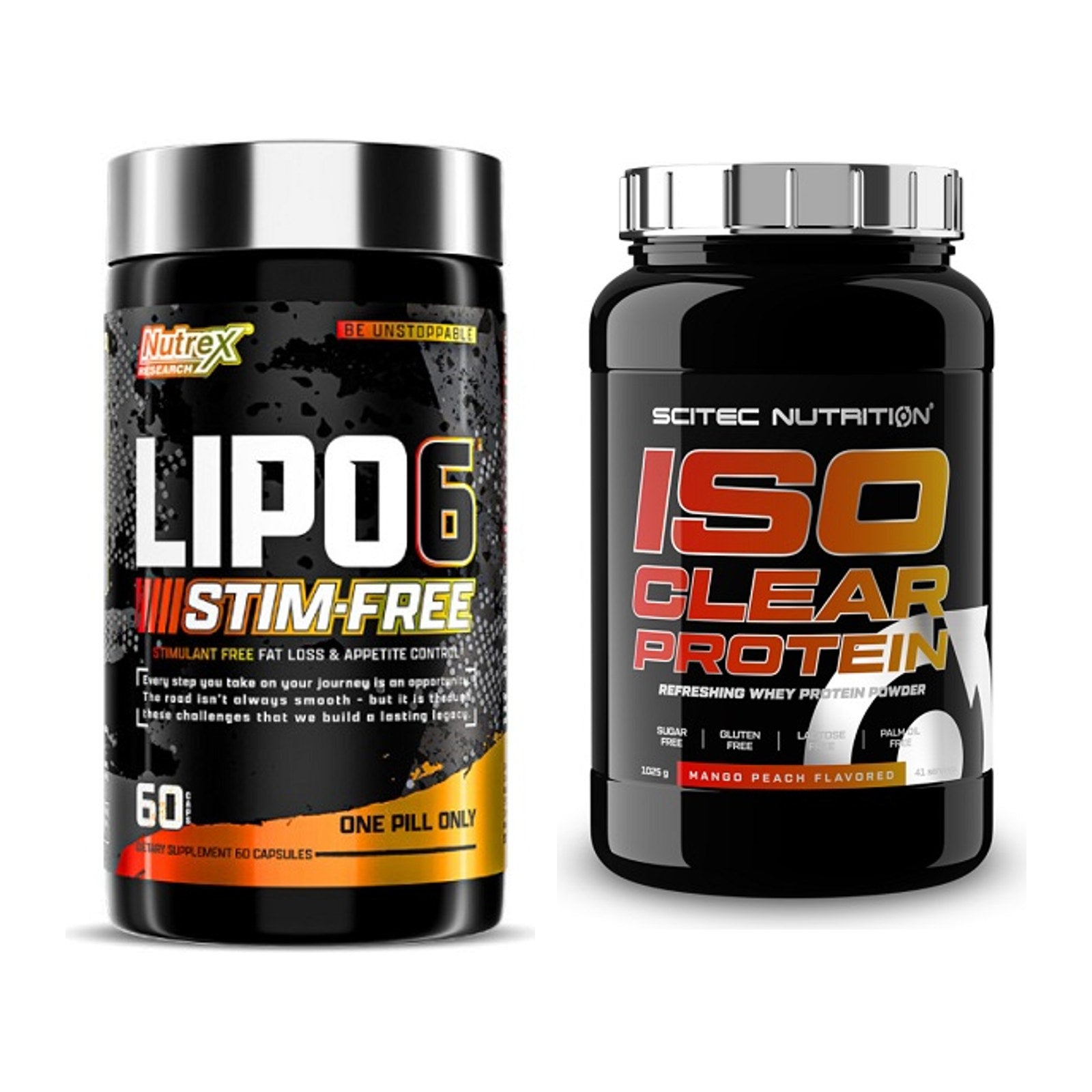 Diät-Duo: Nutrex Lipo 6 Black STIM-FREE + Scitec IsoClear Protein – alle enthaltenen Artikel