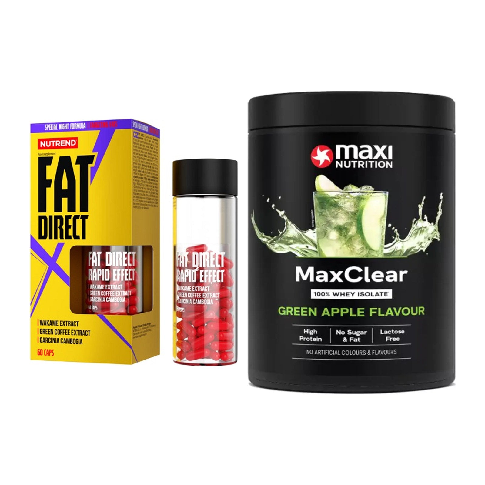 Diät-Duo: Nutrend Fat Direct + MaxiNutrition MaxClear 100% Clear – alle enthaltenen Artikel