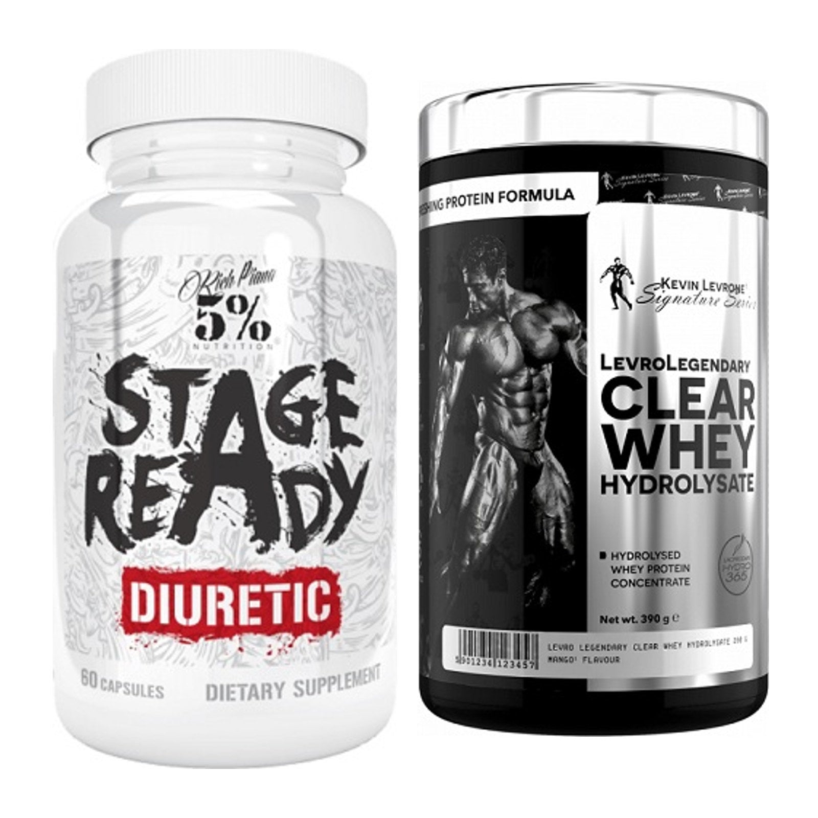 Diät-Duo: 5% Nutrition Stage Ready Diuretic + Kevin Levrone Clear Whey – alle enthaltenen Artikel