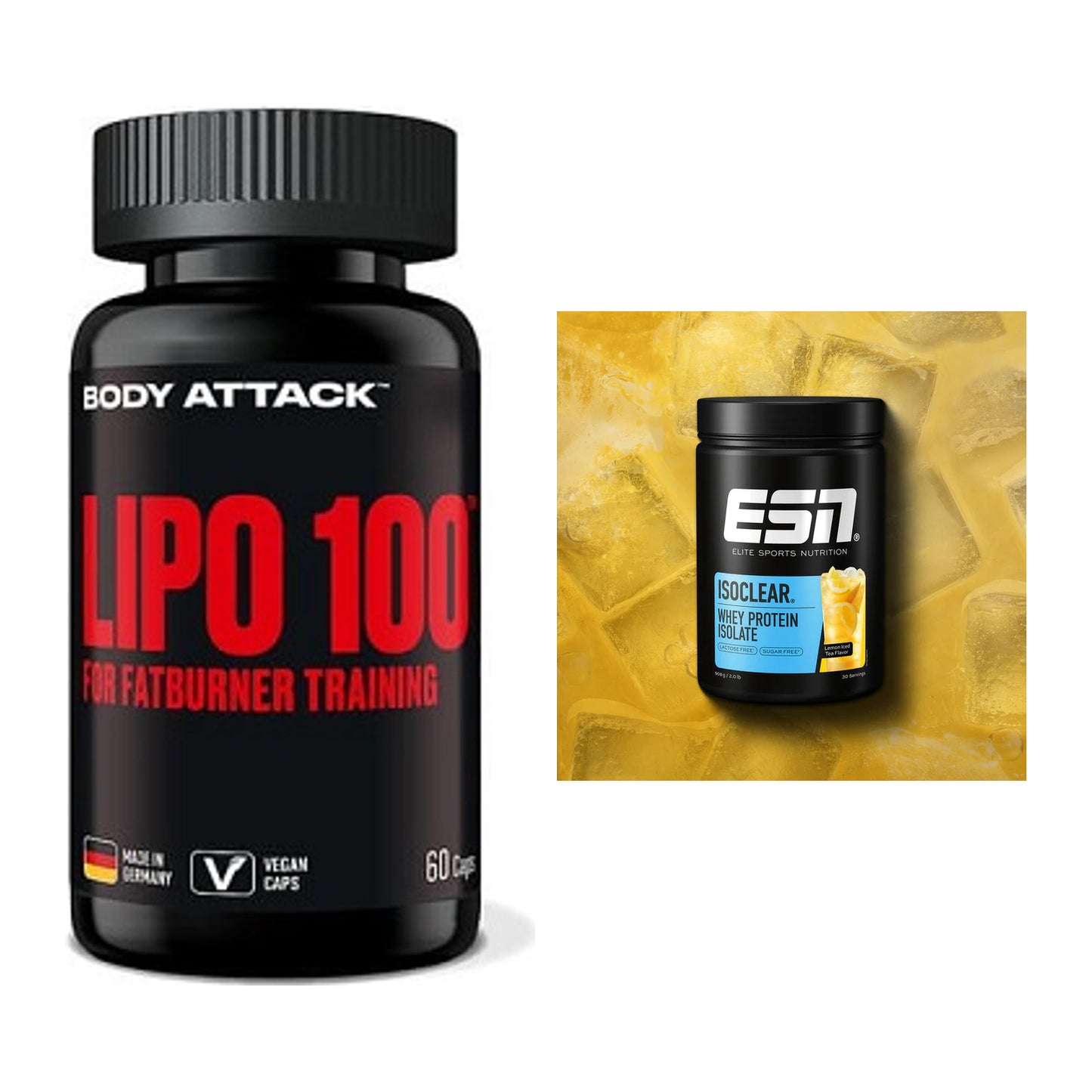 Diät-Duo: Body Attack Lipo 100 + ESN ISOCLEAR Whey Isolate – alle enthaltenen Artikel