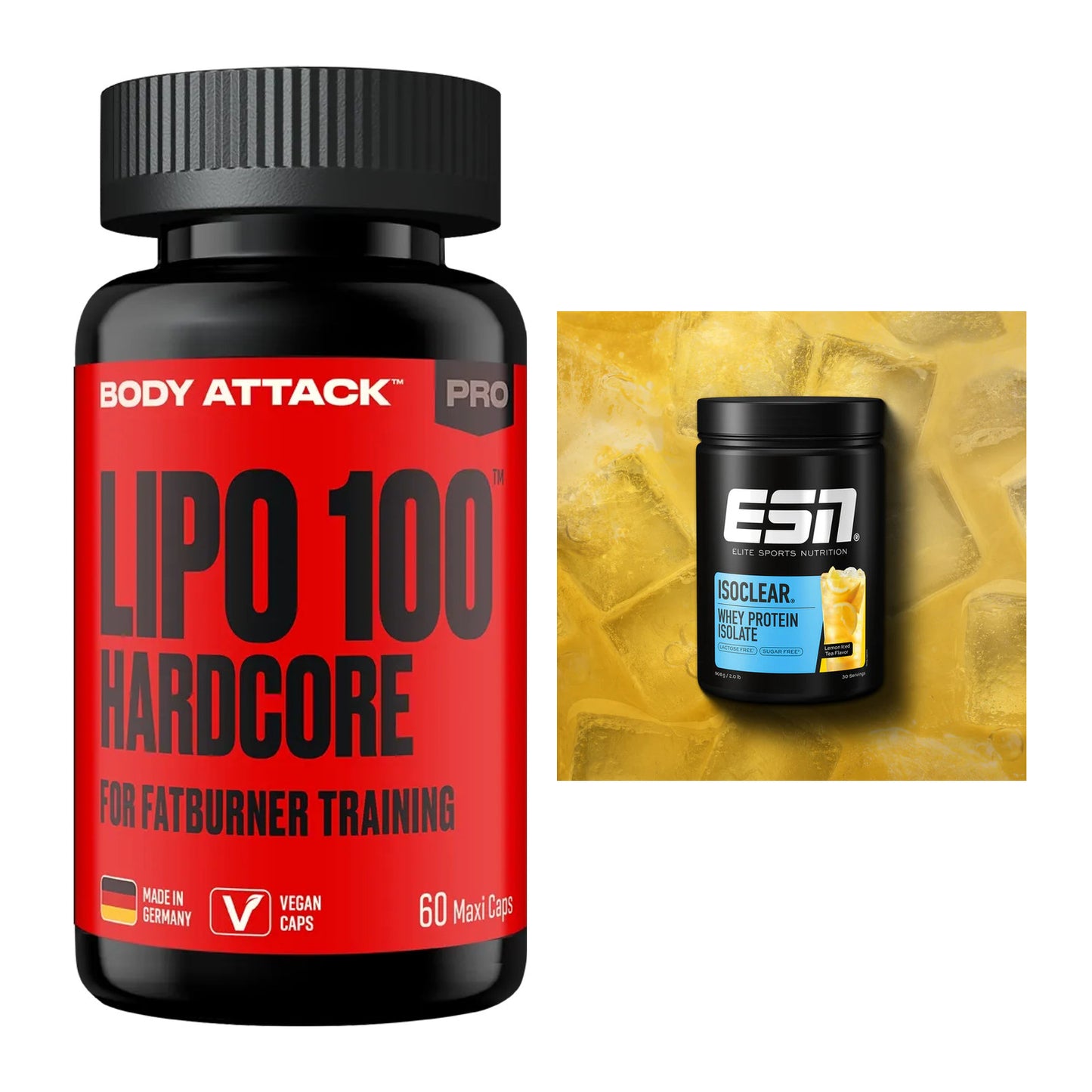 Diät-Duo: Body Attack LIPO 100-HARDCORE + ESN ISOCLEAR Whey Isolate – alle enthaltenen Artikel
