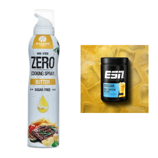 Diät-Duo: Rabeko Zero Cooking Spray + ESN ISOCLEAR Whey Isolate – alle enthaltenen Artikel