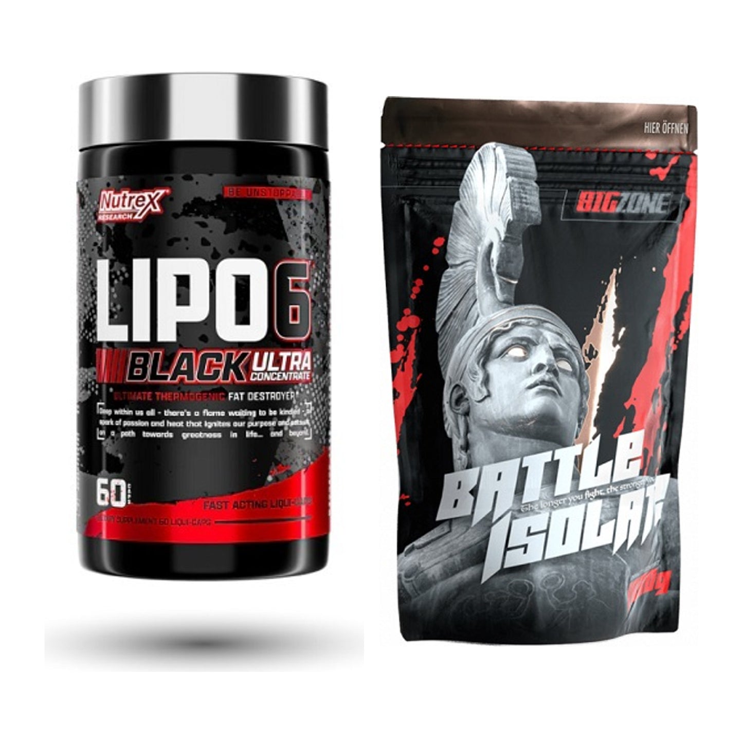 Diät-Duo: Nutrex Lipo 6 black Ultra + Big Zone Battle Isolate – alle enthaltenen Artikel