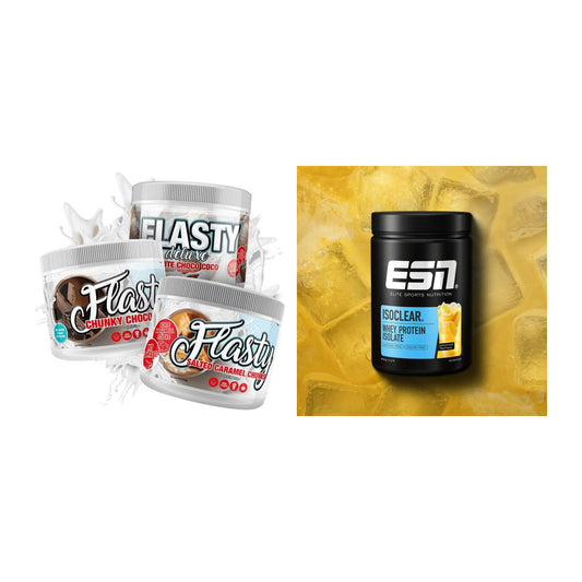 Diät-Duo: Sinob Flasty Geschmackspulver + ESN ISOCLEAR Whey Isolate – alle enthaltenen Artikel