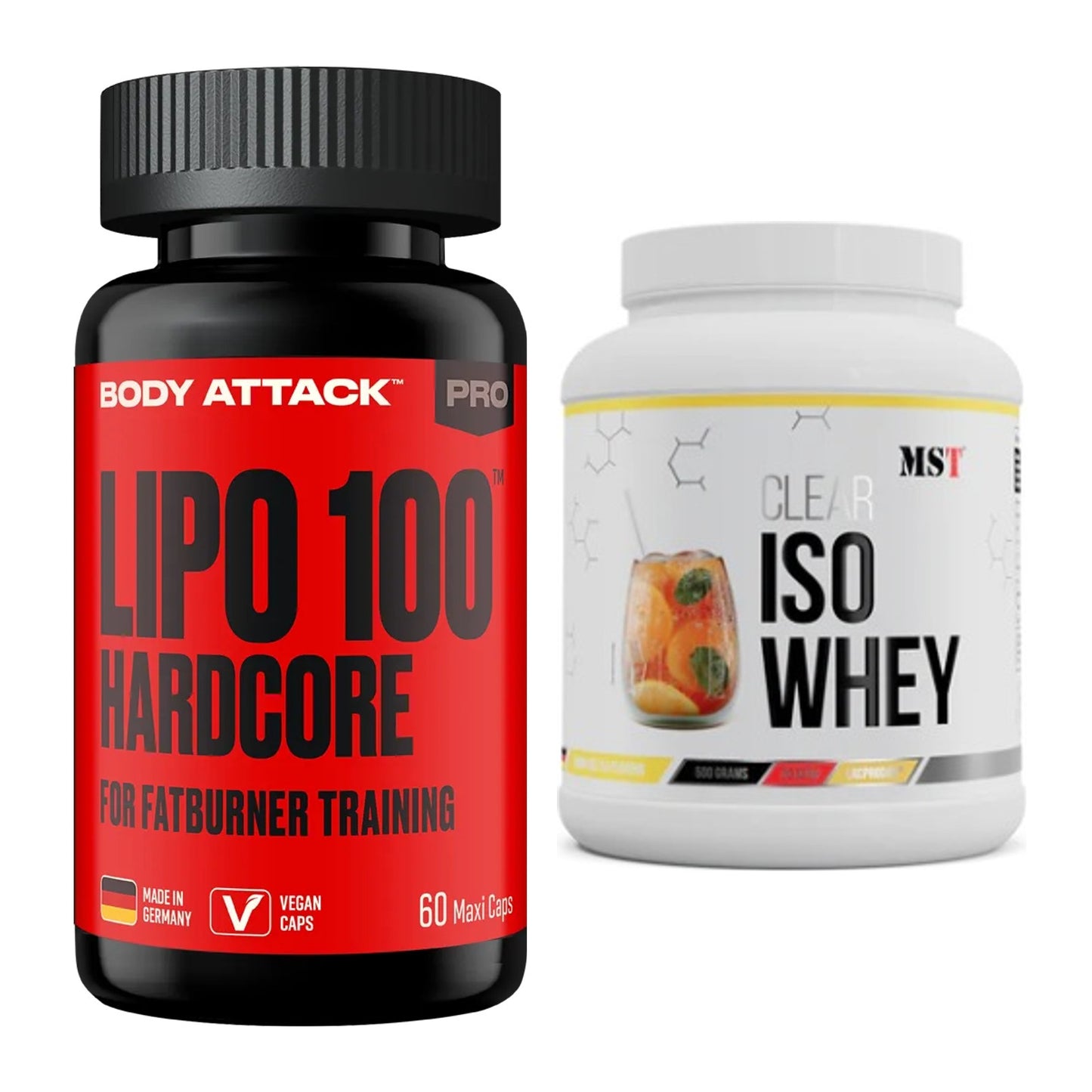 Diät-Duo: Body Attack LIPO 100-HARDCORE + MST Iso Clear – alle enthaltenen Artikel