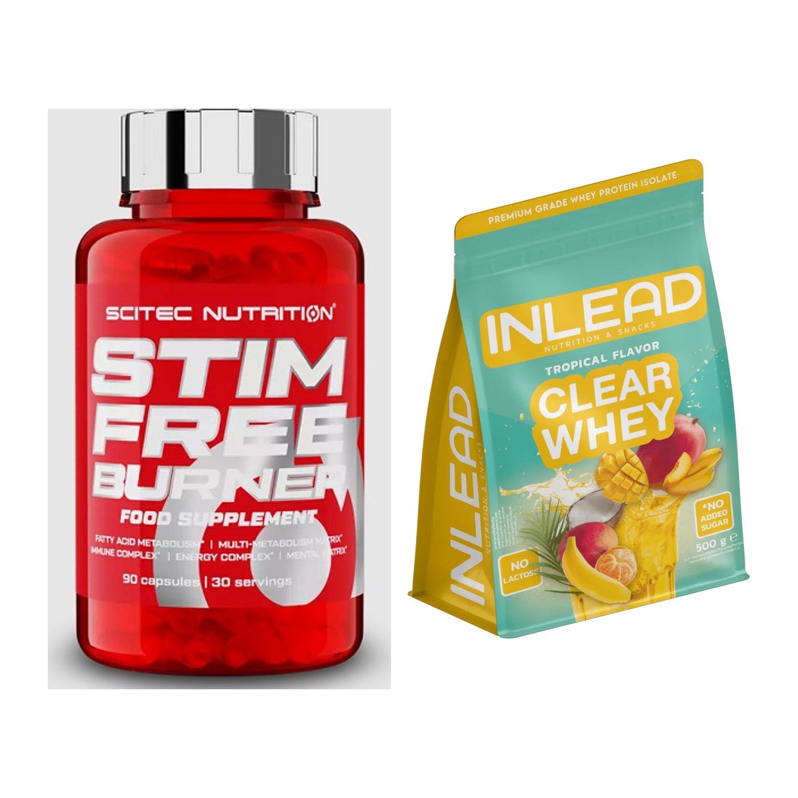 Diät-Duo: Scitec Stim Free Burner + INLEAD Clear Whey Isolate – alle enthaltenen Artikel