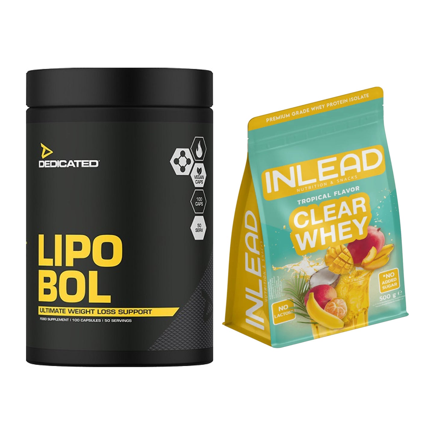 Diät-Duo: Dedicated Lipo-Bol + INLEAD Clear Whey Isolate – alle enthaltenen Artikel