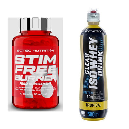 Diät-Duo: Scitec Stim Free Burner + Body Attack Clear Iso Whey Drink – alle enthaltenen Artikel