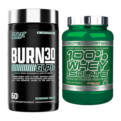 Diät-Duo: Nutrex Burn 30 GLP1+ Control + Scitec Whey Isolate – alle enthaltenen Artikel
