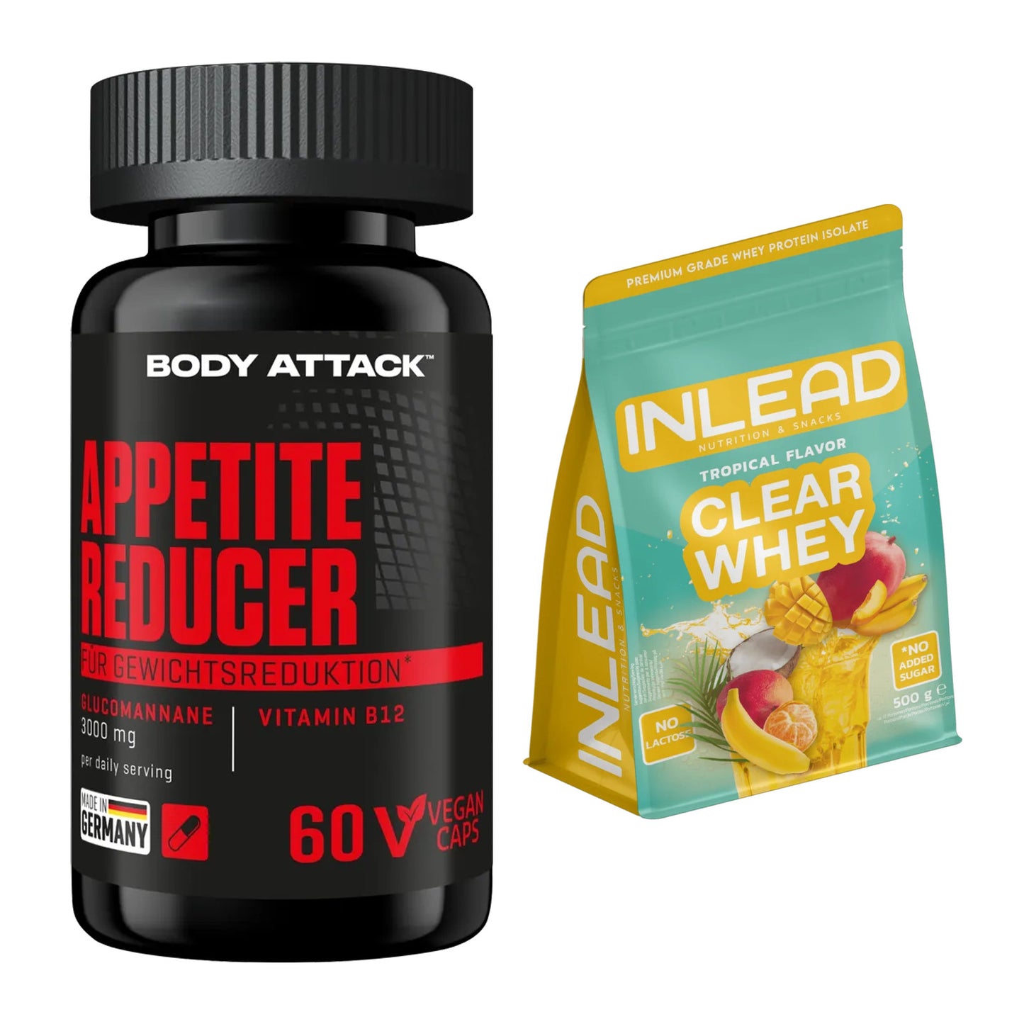 Diät-Duo: Body Attack Appetite Reducer + INLEAD Clear Whey Isolate – alle enthaltenen Artikel