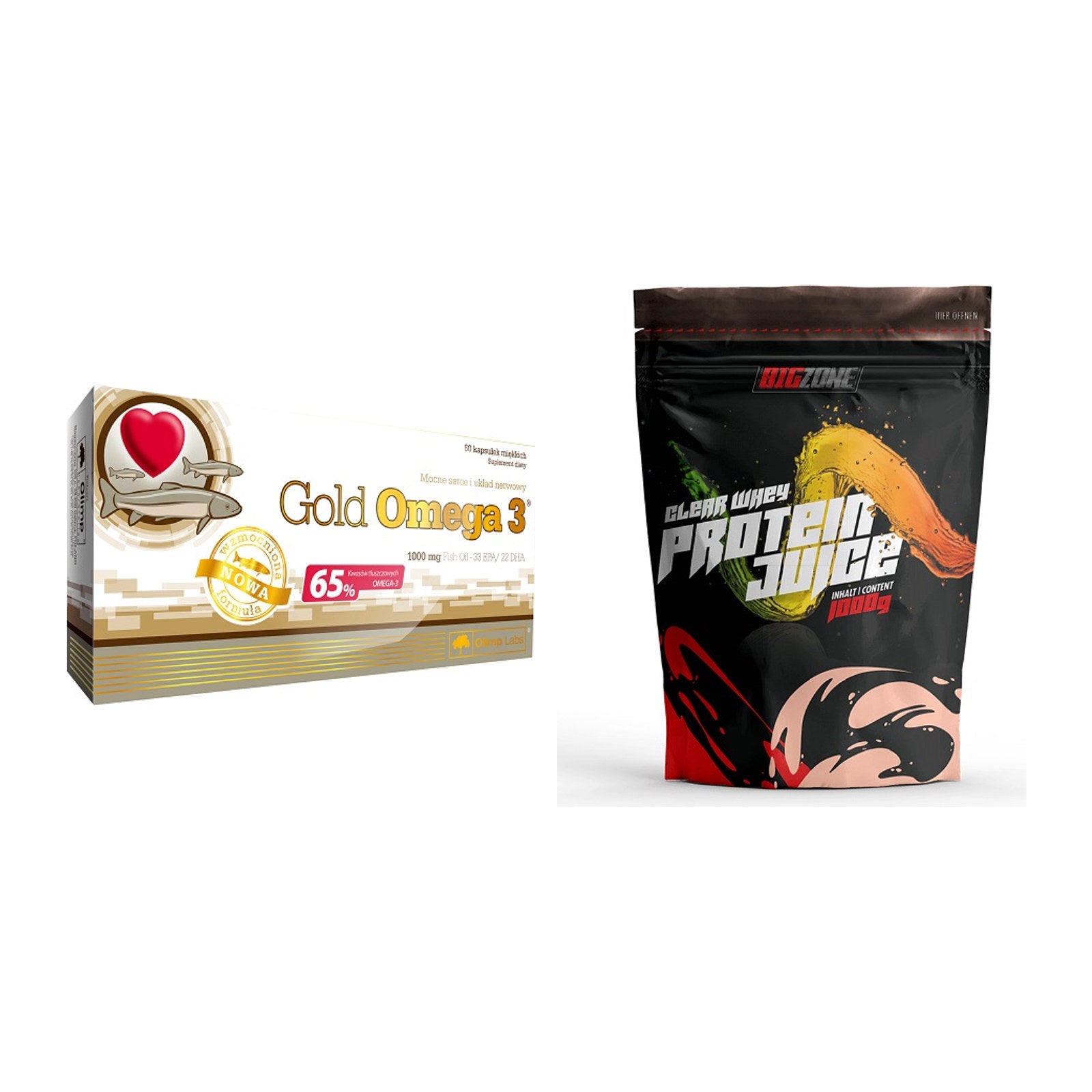 Diät-Duo: Olimp Omega 3 Gold Edition + Big Zone Clear Whey Protein – alle enthaltenen Artikel