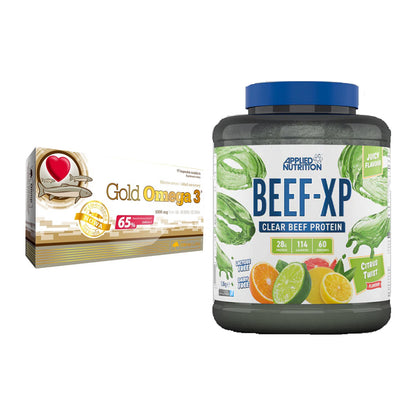 Diät-Duo: Olimp Omega 3 Gold Edition + Applied Nutrition Clear Beef XP – alle enthaltenen Artikel