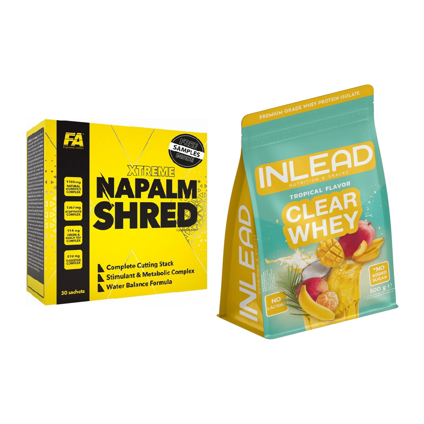 Diät-Duo: FA Nutrition NAPALM Shred + INLEAD Clear Whey Isolate – alle enthaltenen Artikel