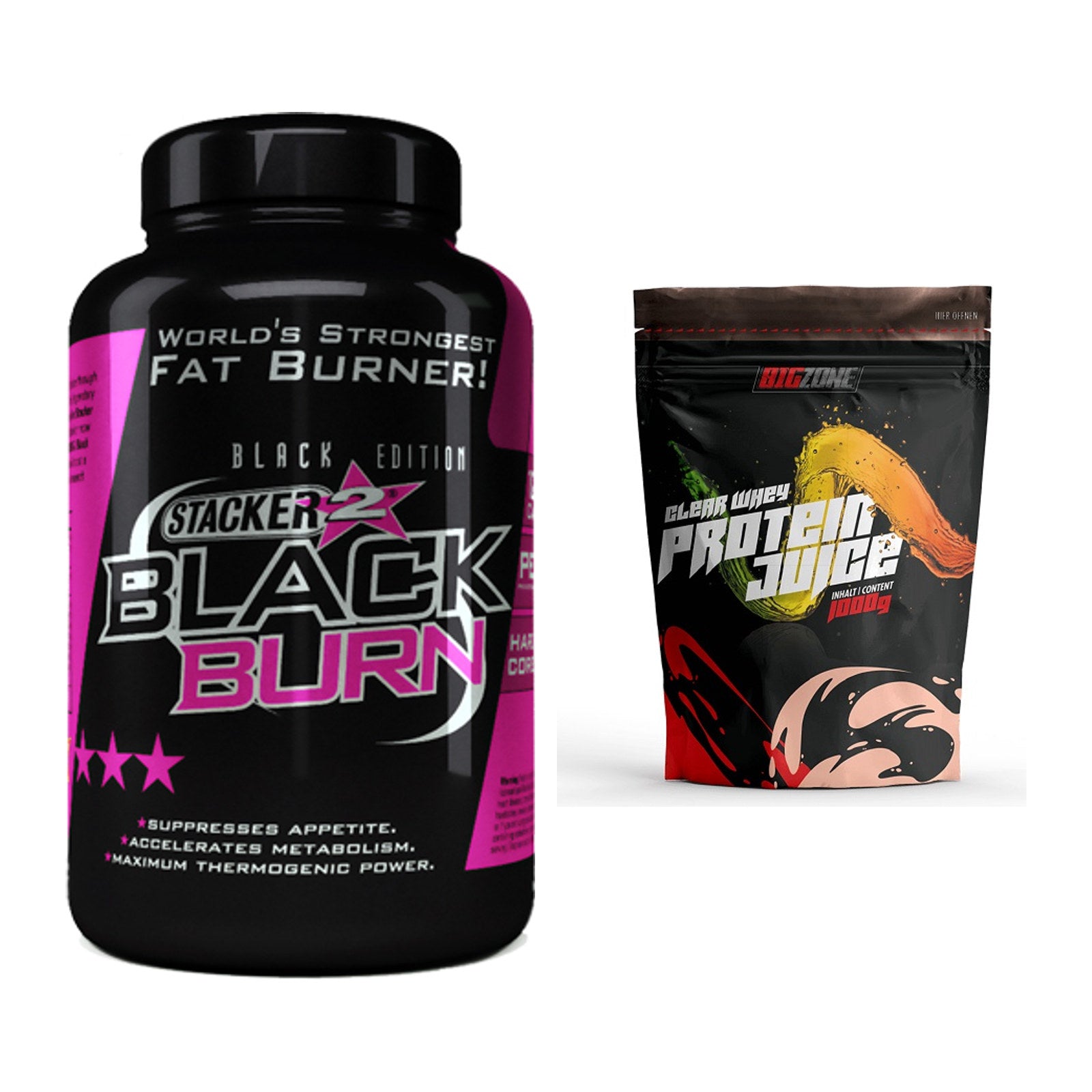 Diät-Duo: Stacker2 Black Burn + Big Zone Clear Whey Protein – alle enthaltenen Artikel