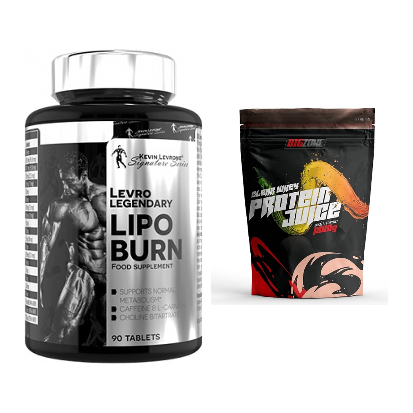 Diät-Duo: Kevin Levrone Lipo Burn + Big Zone Clear Whey Protein Juice – alle enthaltenen Artikel