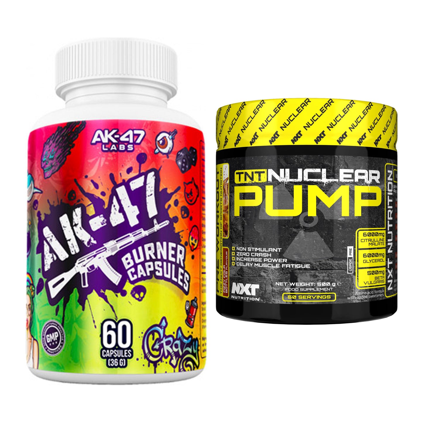 Diät-Duo: AK47 Labs Fatburner + NXT Nutrition TNT Nuclear Pump – alle enthaltenen Artikel
