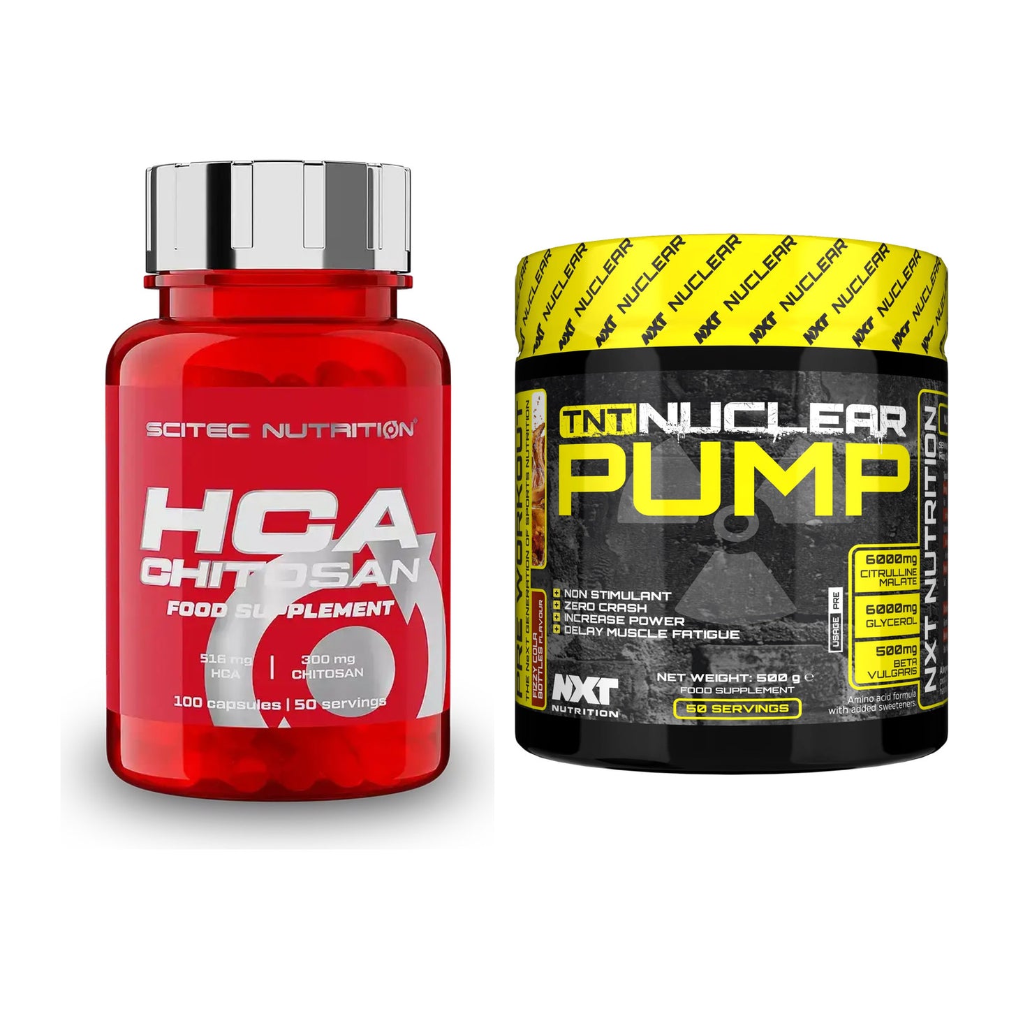 Diät-Duo: Scitec HCA-Chitosan + NXT Nutrition TNT Nuclear Pump – alle enthaltenen Artikel