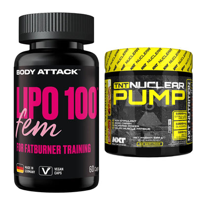Diät-Duo: Body Attack Lipo 100 Fem + NXT Nutrition TNT Nuclear Pump – alle enthaltenen Artikel