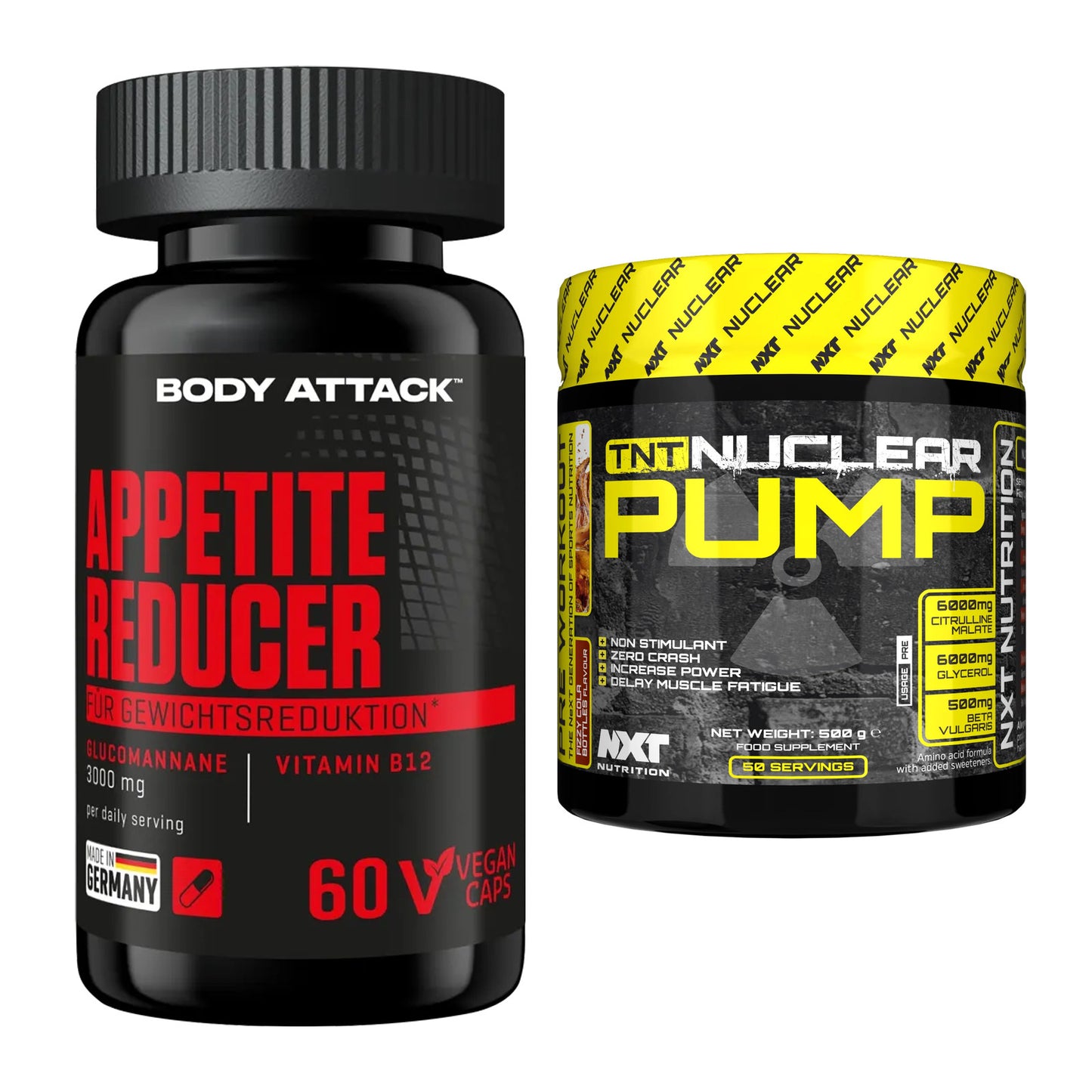 Diät-Duo: Body Attack Appetite Reducer + NXT Nutrition TNT Nuclear – alle enthaltenen Artikel
