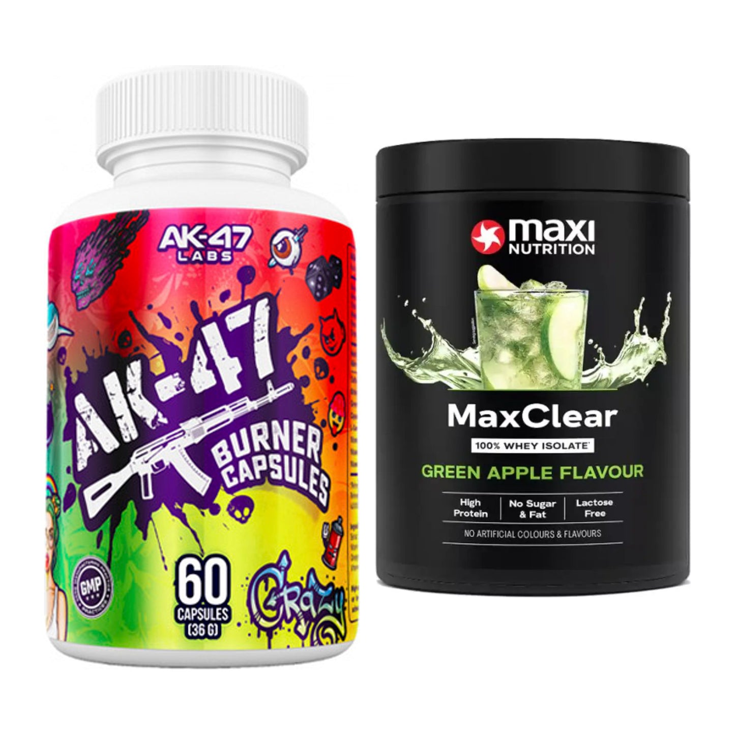 Diät-Duo: AK47 Labs Fatburner + MaxiNutrition MaxClear 100% Clear – alle enthaltenen Artikel