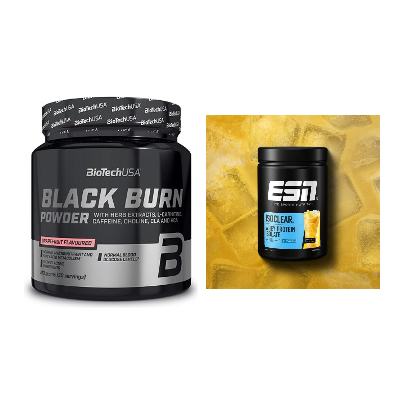 Diät-Duo: BioTech Black Burn Powder + ESN ISOCLEAR Whey Isolate – alle enthaltenen Artikel