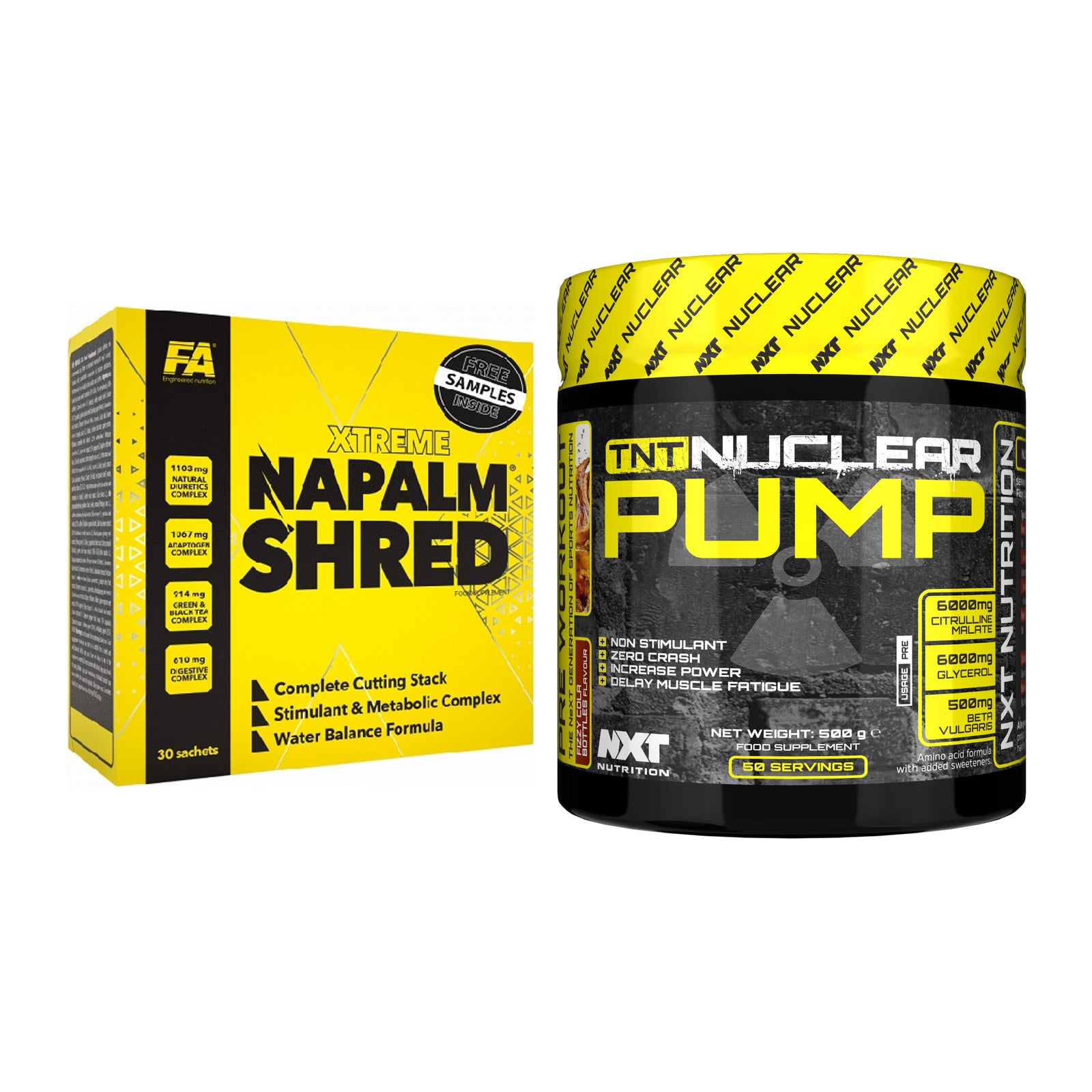 Diät-Duo: FA Nutrition NAPALM Shred + NXT Nutrition TNT Nuclear Pump – alle enthaltenen Artikel