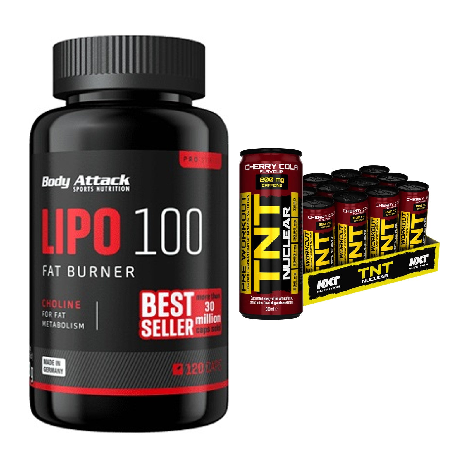 Diät-Duo: Body Attack Lipo 100 (120 + NXT Nutrition TNT NUCLEAR – alle enthaltenen Artikel